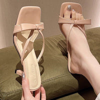 Bow Shaped Square Headed Slippers For Women, French Fashion, Casual, Daily High Heels, Cool Slippers