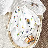 White Letter Printing Zipped Stand Collar Thickened Baby Long Sleeve Suit
