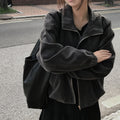 Retro Loose Slimming Versatile Zip Lapel Suede Casual Short Jacket Women