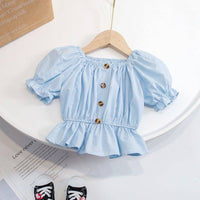 Girls' One-shoulder Puff Sleeve Top Korean Style