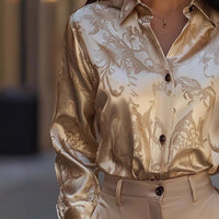 Womens SpringSummer Satin-Feel Drapey Shirt New Arrival