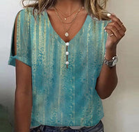 Flower Series 3D Printed V-neck Button T-shirt Top