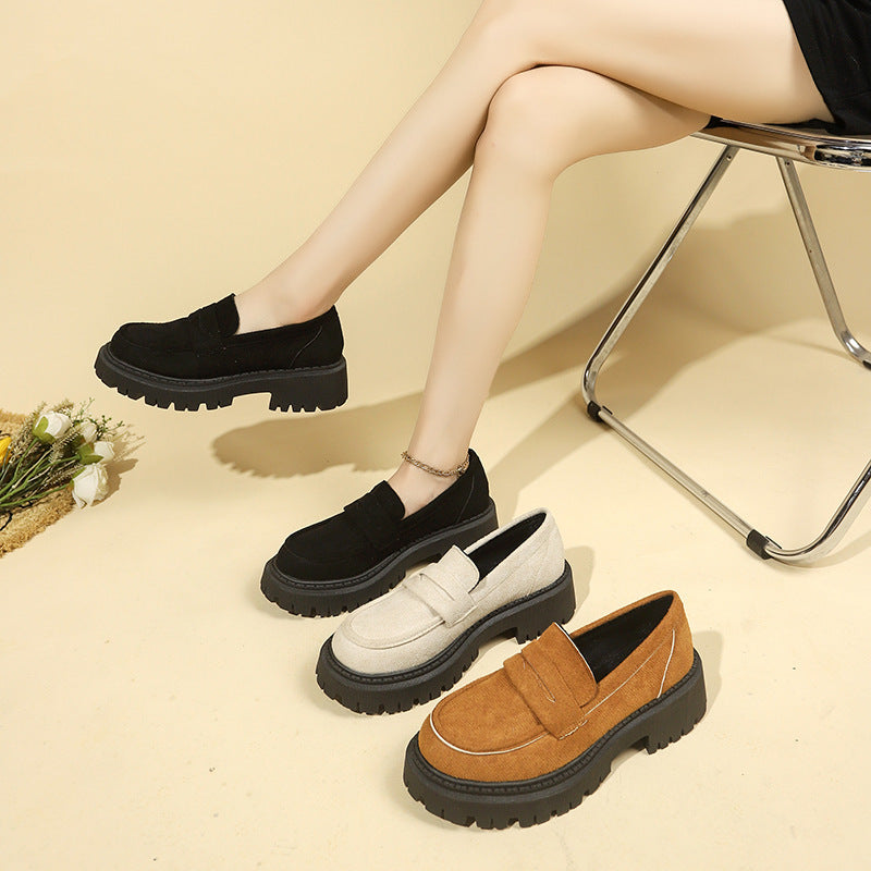 British Style Slip-on Leather Shoe Retro Platform Casual All-matching Women