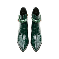 Pointed-toe, Chunky-heeled Ankle-length Boots With A Mid-height Heelstylish Patent Leather