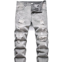 Men's Motorcycle Zipper-Decorated Jeans Slim Fit Ripped