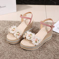 Muffin Wedge Beaded Flower Buckle Sandals
