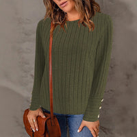 Pullover Round Neck Fashion Long Sleeve Button Top