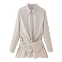 Fashion Loose Striped Lace-up Multi-color Long Sleeve Shirt