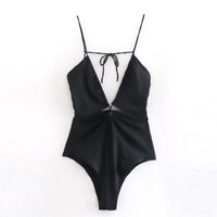 Lady Sexy Black Tight Trousers Open Swimsuit Jumpsuit