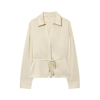 Women's Stylish Thin Waist Belt Silk-Satin Texture Shirt
