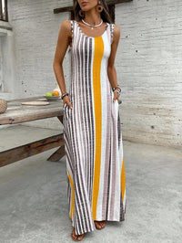Womens European And American-style Striped Sleeveless Long Dress