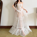 Womens Lace Jacquard Patchwork Long Halter Dress