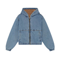 Fleece-lined Denim Jacket Fashionable Casual Hooded Sweatshirt