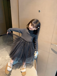 New Girls' Western Style Stitching Sweater Dress