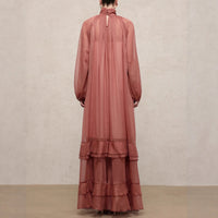Womens Fashion Ruffle-Trim High-Neck Long-Sleeve Dress