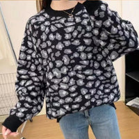 Leopard Jacquard Contrast Color Loose Thick Sweater Pullover Sweater