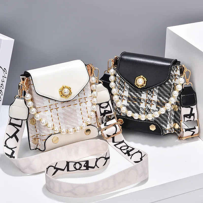 Fashion Women'S Crossbody Bag Girl'S Cute Princess Wallet Classic Shoulder Bag Summer Pearl Chain Phone Bag