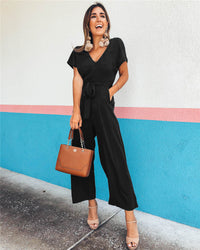 Short-sleeved V-neck Jumpsuit Temperament Casual Wear