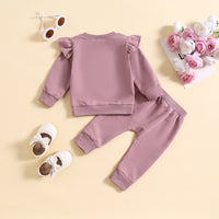 Children's Suit Baby Girl Flounced Sleeve Letter Embroidered Sweater Trousers