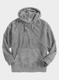 Men's Sweater Thick Corduroy Long Sleeve Solid Color Kangaroo Pocket Hanging Shoulder Hoodie