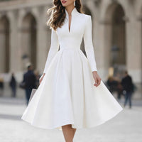 Stylish And Elegant V-neck Satin Long-sleeve Dress With A Tie Waist