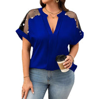 Mesh Sequin V-neck Fashionable Casual Loose Top