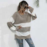 Striped Color Matching Knitted Inner Match Female Mid-length Sweater