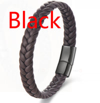 Black Leather Cord Cowhide Double-layer Stainless Steel