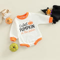 Halloween Alphabet Pumpkin Print Crew Neck Long Sleeve Romper