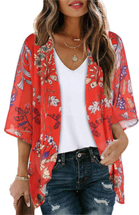 New Beach Bikini Sun Protective Blouse Vacation Chiffon Printed Cardigan