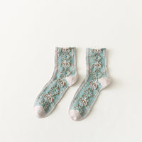 Palace Style Green Middle Tube Retro Autumn And Winter Socks Women