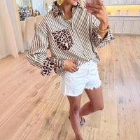 Women's Fashionable Casual All-Match Long-Sleeve Leopard-Print Patchwork Top