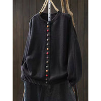Women's Cotton Knitted Cardigan With Color Buckle Fashion Loose