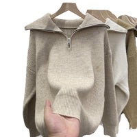 New Lazy Wind Polo Collar Solid Color Soft Glutinous Loose Thread Pullover Sweater Women's