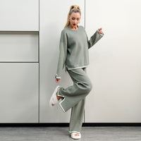 Thickened Elegant Casual Contrasting Color Long-Sleeve Womens Knitted Suit