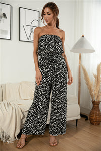 Heart-shaped Dot Print Lace-up Wide-leg Jumpsuit