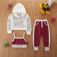 Three Piece White Hooded Sports Suspender Vest
