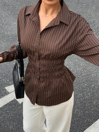 Womens Printed Striped Shirt Long-Sleeve Top