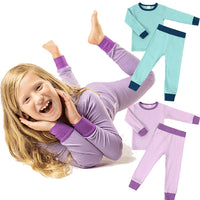 Children's Long Johns Top Bottom Set Suit Bamboo Fiber Solid Color Long Sleeve Home Wear