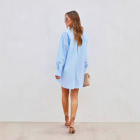 Autumn Simple Loose Long-Sleeve V-Neck Button-Up Shirt Womens Clothing