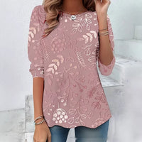 Women's Printed Crewneck Long-Sleeve Top