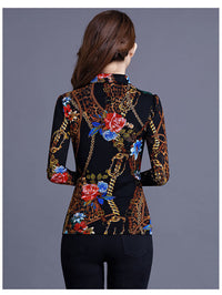 Women's Casual Lace Printed Fleece Warm T-shirt