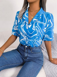 Women's Casual Notched Lapel Color Block Loose Short Sleeve Shirt