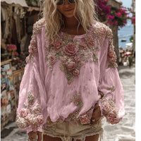 Women's 3D Printed Long-sleeved Shirt Loose All-match High-grade Top