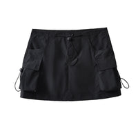 Low Waist Drawstring Elastic Side Workwear With Pocket Skirt