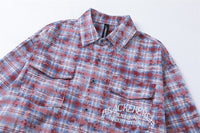 Distressed Washed Plaid Long-sleeved Shirt European And American Fashion Retro Tie-dye