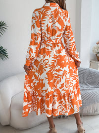 Women's Casual Floral Print Long Sleeve Ruffle Hem Shirt Maxi Dress