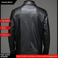Thin Fleece-lined Soft Leather Jacket For Dad