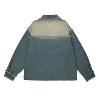 Guochao High Street Contrast Color Monkey Wash Denim Jacket