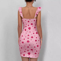 V-neck Elegant Dress With Heart Print